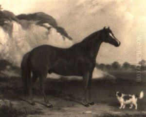 A Chestnut Horse With Spaniel In A Landscape by William Barraud