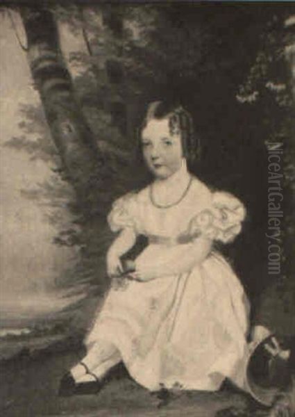 Young Girl With A Rose Seated Before A Wooded Landscape - view 1