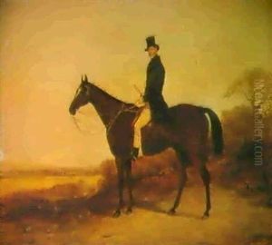 A Gentleman On His Bay Hunter In A Landscape, A View Of Oxford Beyond by William Barraud