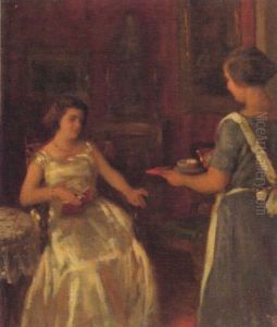 Dame Mit Dienstmadchen by Herman Barrenscheen