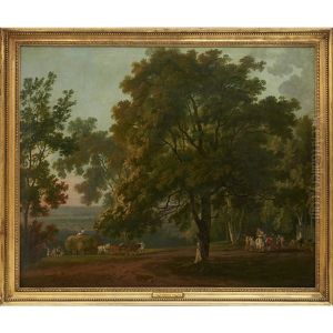 Woodland Landscape With Peasants Making Hay by George Barret