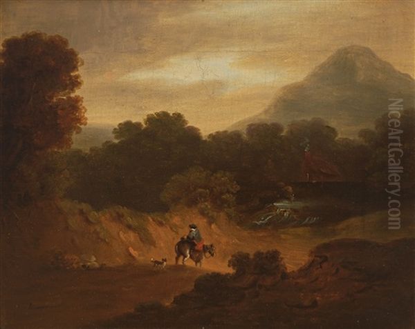 The Great Sugarloaf Mountain, Co. Wicklow With A Figure On Horseback Alongside A Dog In Foreground - view 1