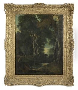 Figures By A Campfire In Woodland by George Barret