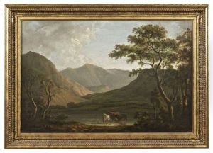 Lake Landscape With Castle by George Barret