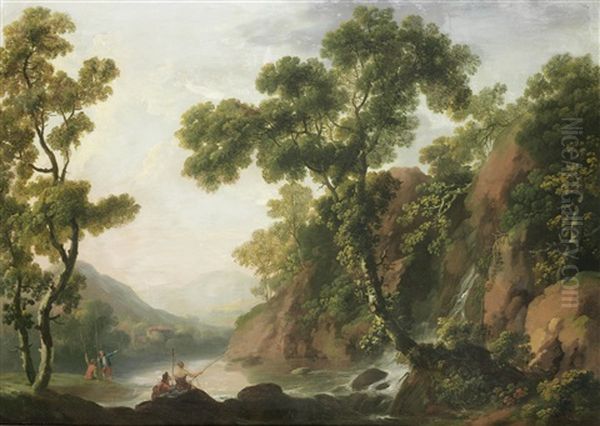 Peasants Fishing On The Banks Of A River, With A Rocky Landscape Beyond - view 1