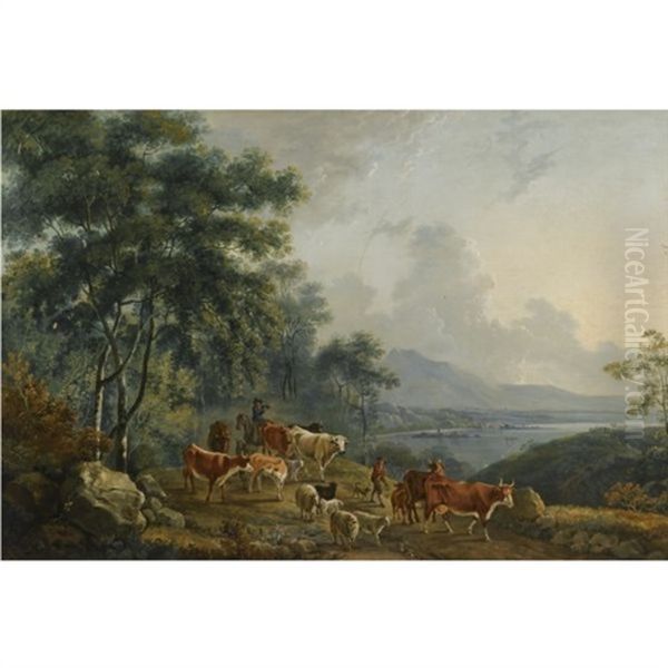 Landscape With Livestock And Herdsmen By A Lake - view 1