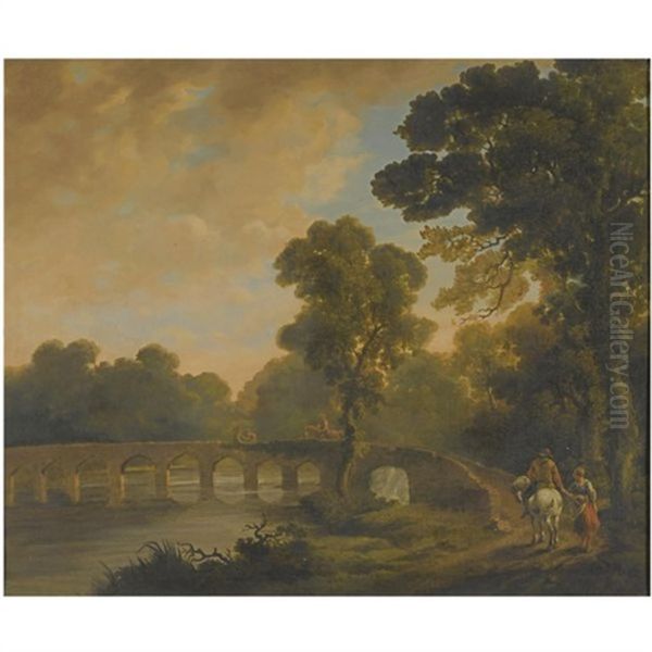 Travellers On A Bridge, In A River Landscape - view 1