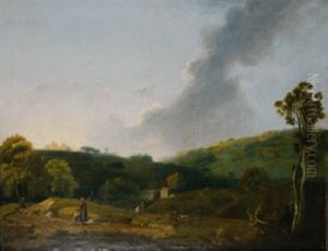 Wooded Landscape With Figures And Dogs by George Barret