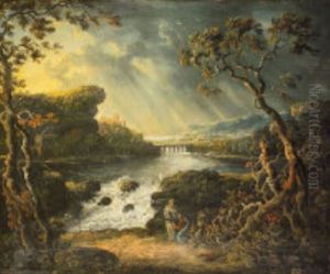 Extensive Landscape With Figures Sheltering by George Barret