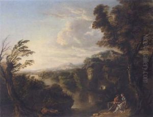 Lovers Reclining Under A Tree In An Extensive River Landscape