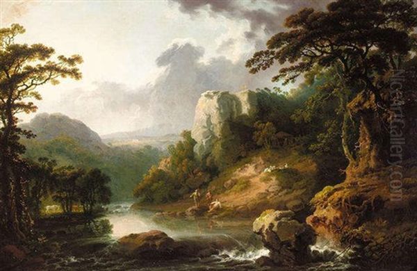 A River Landscape With Fishermen In The Foreground - view 1