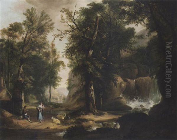 Landscape With Rustics And Sheep By A Waterfall - view 1
