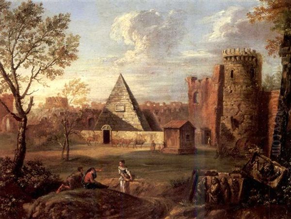 Peasants Resting Outside The Walls Of Rome With The Pyramid Of Gaius Cestius And The Porta San Paolo - view 1