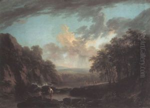Italianate Landscape With Figures By A River by George Barret