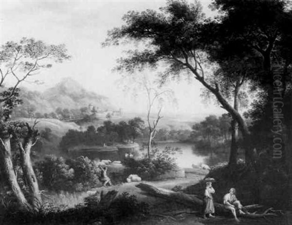 A Pastoral Scene With Figures In An Italianate Landscape - view 1