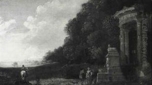 Classical Ruins And Figures In A Landscape by George Barret
