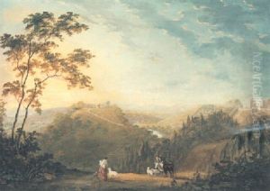 Extensive Landscape With Rustics And A Distant View Of A House by James Barret