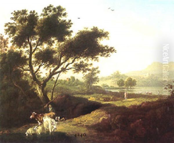 A Landscape With A Gentleman On A Path And A Cowherd With Cattle - view 1
