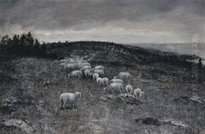 Sheep Grazing In The Countryside by William Sterna Barrett