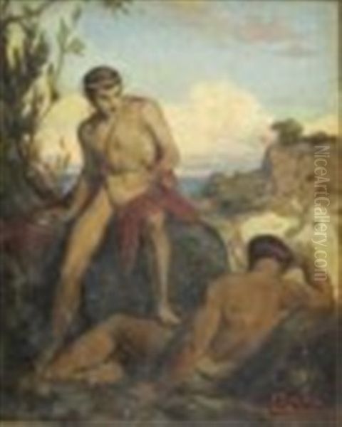 Scene With Male Nudes In Landscape - view 1