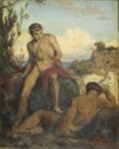 Scene With Male Nudes In Landscape by Felix Joseph Barrias