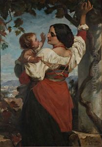 Femme A L'enfant Et Raisin by Felix Joseph Barrias