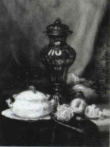 Nature Morte Aux Roses Et A La Soupiere by Gustave Barrier