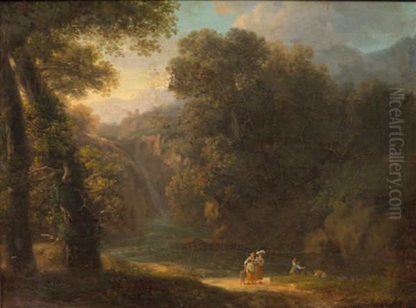 Paysage Neo-classique Avec Une Chute D'eau - view 1