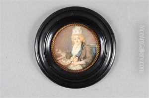Femme Blonde Coiffee D'un Haut Fichu A Noeud De Dentelle, Assise A Son Metier A Tapisser by Jean-Pierre-Frederic Barrois