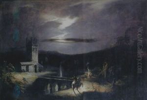 Paisaje Nocturno Con Bandoleros Acampados Junto A Una Ermita