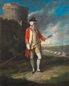 Portrait Of An Officer Standing Before A Castle, A Military Encampment Beyond