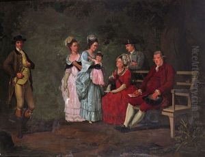 Group Portrait Of The Perry Family In A Wooded Park by Hugh Barron