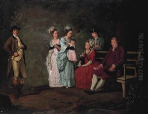 Portrait Of The Perry Family In A Wooded Landscape by Hugh Barron