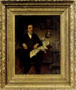 Man Seated By A Cast Iron Stove In A Kitchen Interior