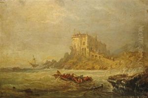 Bateau Sur Une Mer Agitee Devant Un Rivage Domine Par Un Chateau Fantastique by Francois (Pierre Bernard) Barry