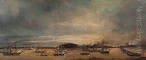 Le Combat Naval Devant Punto Obligado Le 20 Novembre 1845 (sketch) by Francois (Pierre Bernard) Barry