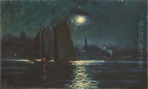 Moonlight, Inner Harbour, Boston by William Barry