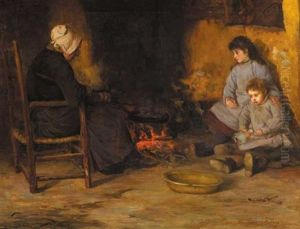 An Old Woman And Children In A Cottage Interior by William Barry