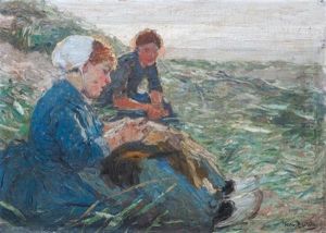 Two Peasant Girls In Field by Hans Von Bartels