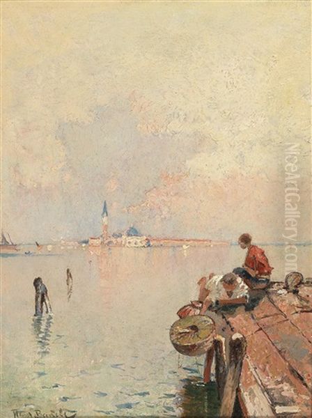 Fishermen On A Wooden Jetty Near Venice - view 1