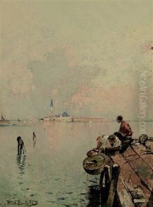 Fischerjungen Auf Einem Holzsteg Vor Venedig by Hans Von Bartels