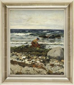 Muschelsammlerin An Der Meereskuste by Hans Von Bartels