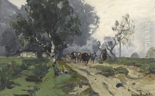 Bauer Mit Kuhherde Auf Einer Landstrasse - view 1