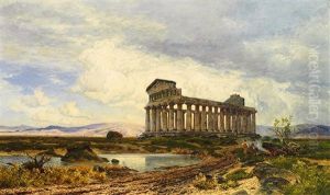Dorischer Tempel In Agrigent, Im Hintergrund Sizilianische Landschaft
