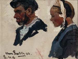 Portrait Studies Of Fisher Folk, Bretagne (+ Another; 2 Works) by Hans Von Bartels