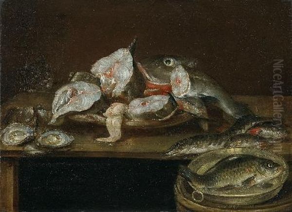 Stillleben Mit Karpfen,flussbarschen, Hecht, Kabeljau Und Austern - view 1