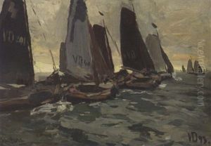 Volendam Sailing Vessels At The Zuiderzee by Hans Von Bartels
