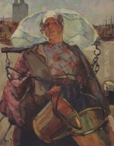 A Dutch Fisherman Carrying Buckets by Hans Von Bartels