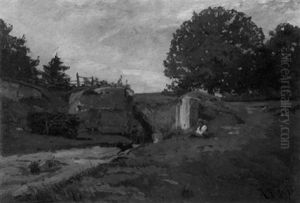 Sommerlandschaft Mit Einem Bauernpaar Und Einem Hund Bei Der Bogenbrucke by Hans Von Bartels