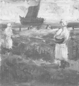 Wartende Fischerfrauen An Der Kuste by Hans Von Bartels
